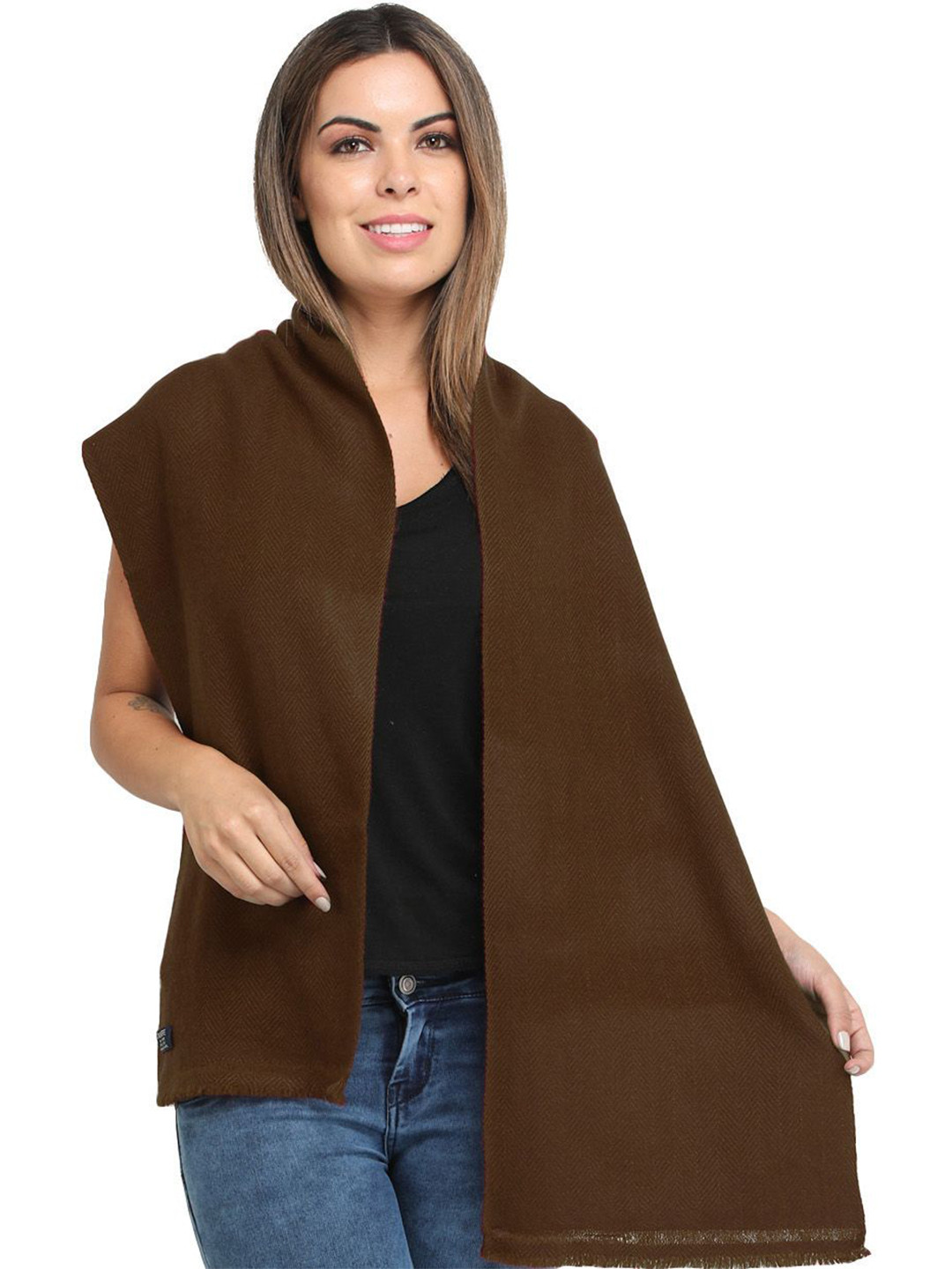 Exotic India Women Plain Pure Pashmina Scarf from Nepal with All-Over Weave