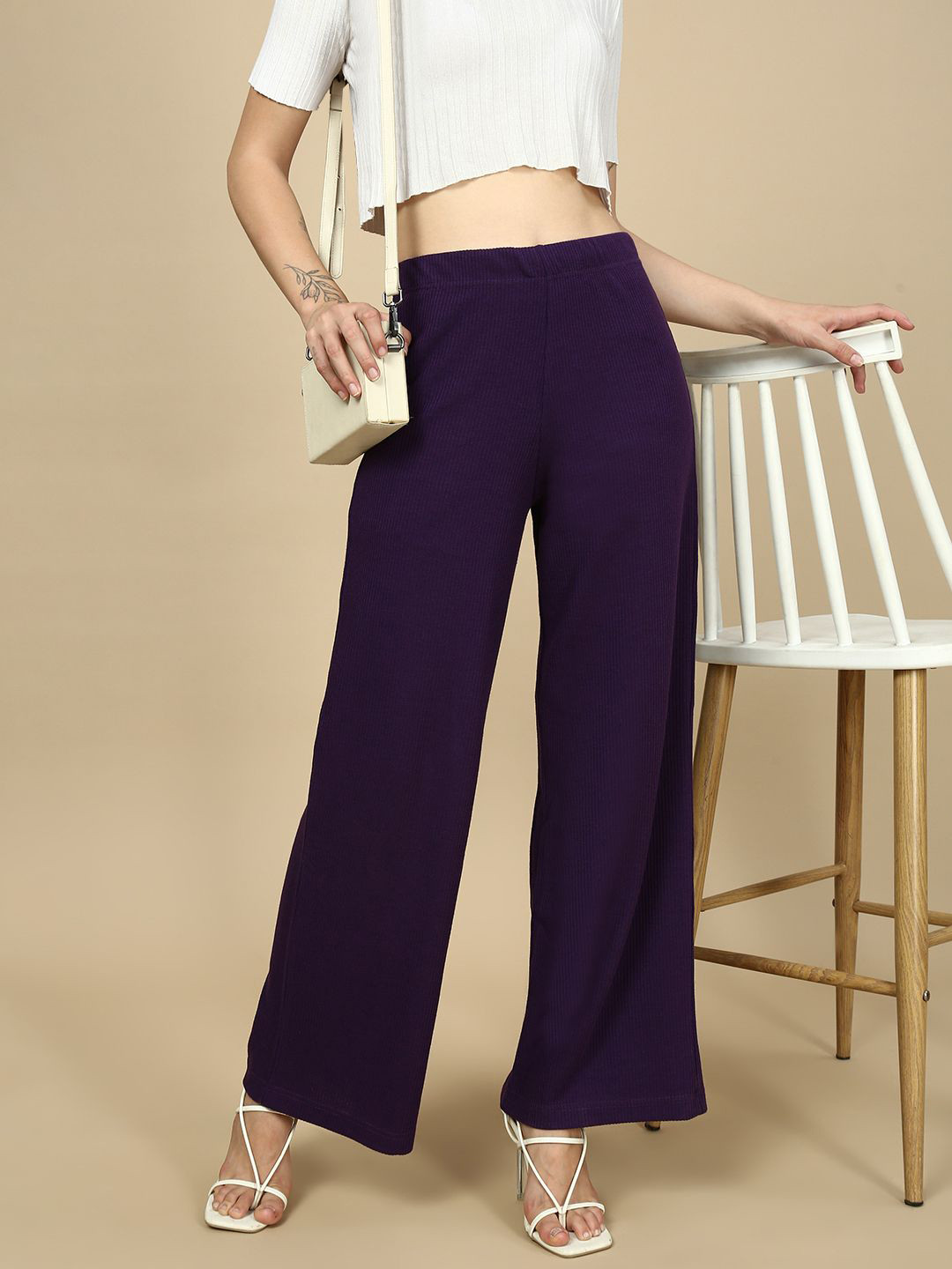 PYNK Women Pure Cotton Straight Palazzos