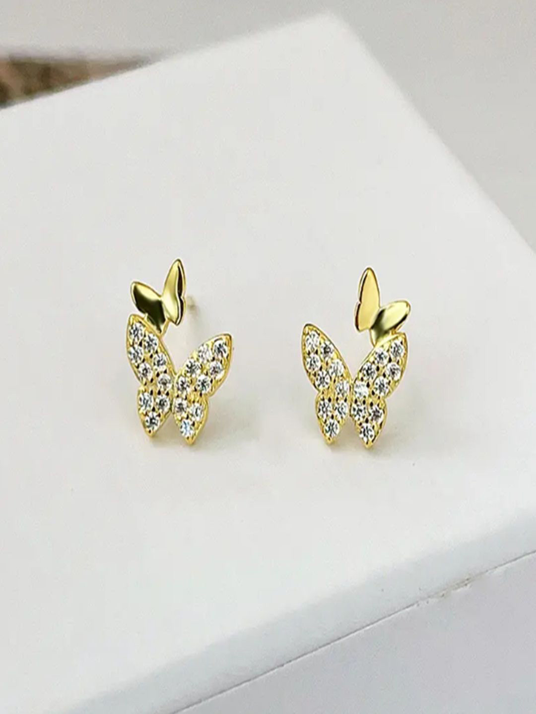 TEULRIP Gold Plated Artificial Stones Studded Contemporary Studs