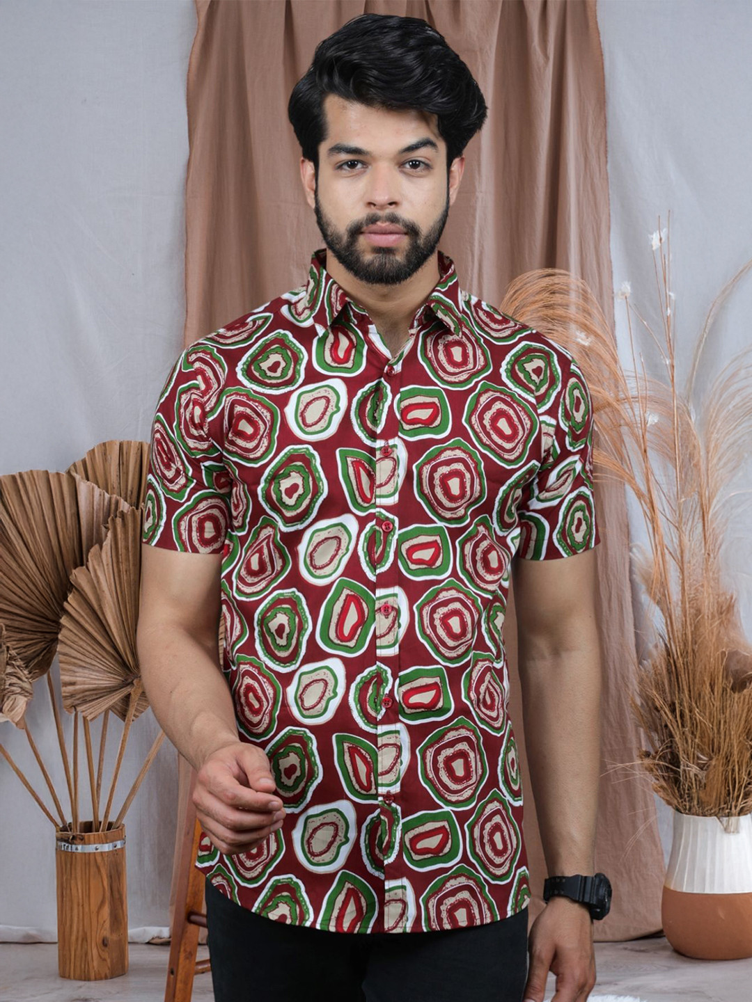 BASE 41 Standard Abstract Printed Short Sleeves Shirt