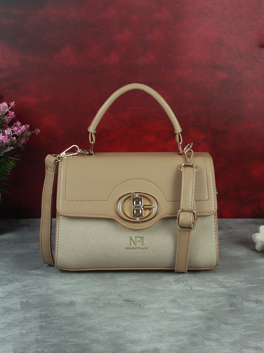 NFI essentials Bucket Leather Satchel Handbag