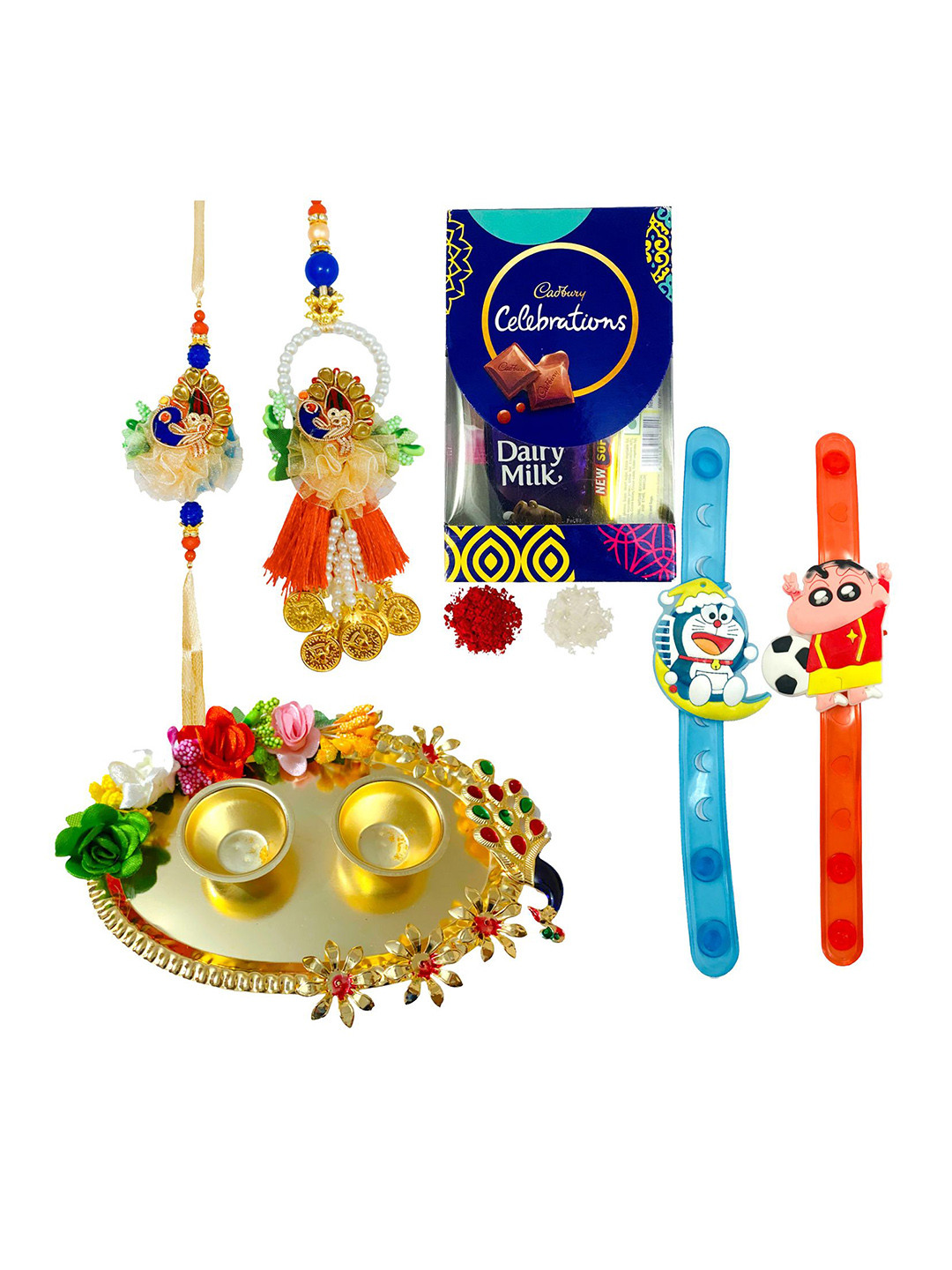 Evisha 6-Pcs Bhai Bhabhi Rakhi Cadbury Chocolate & Plate With Roli Chawal