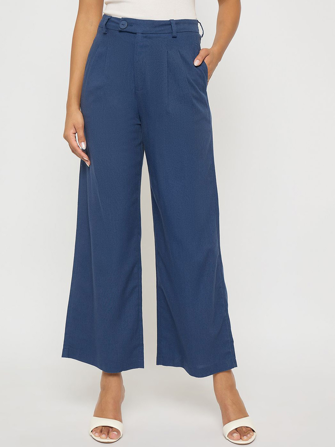 Madame Women High-Rise Wide Leg Pleated Trousers