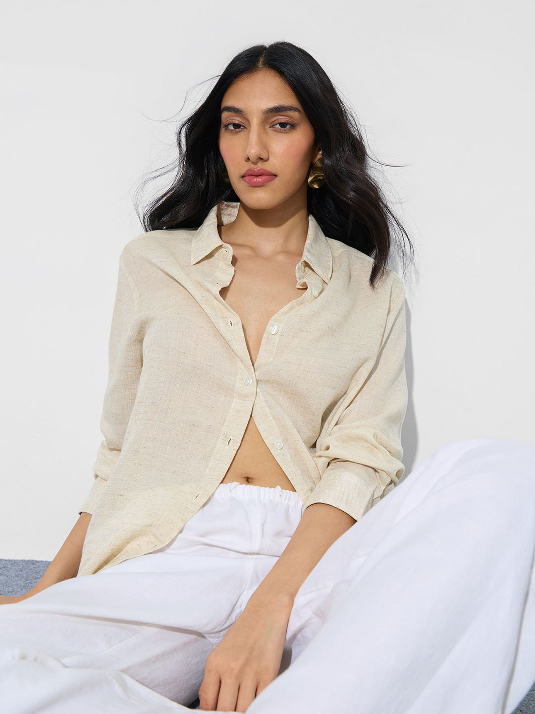 The Souled Store Oversized Linen Oyster Lyocell Linen Casual Shirt