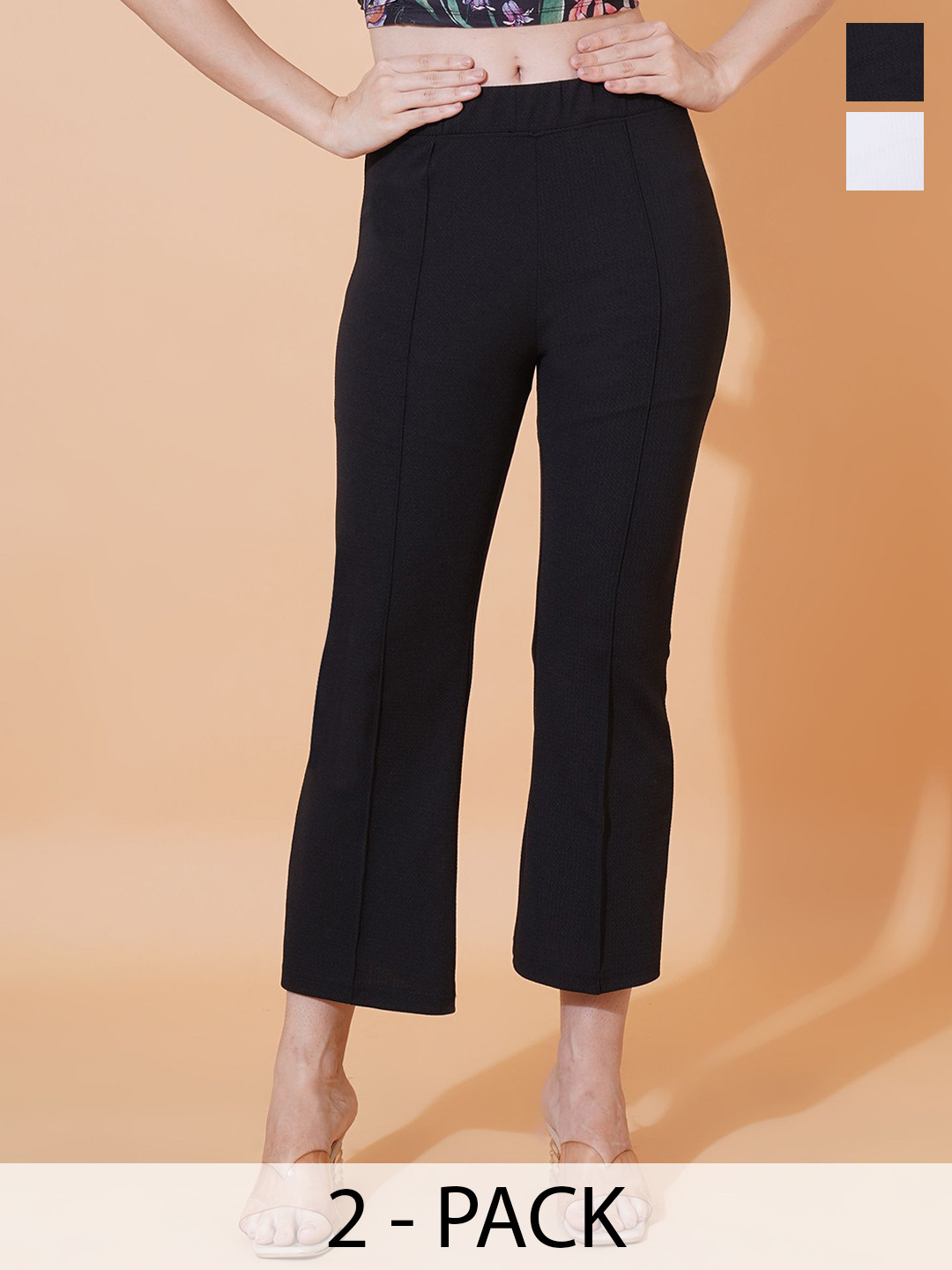 Kushi Flyer Women Pack of 2 Comfort Regular Fit Mid-Rise Plain Trousers