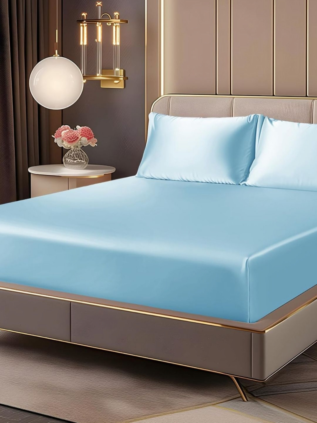 San Marino Blue 350 TC Fitted King Bedsheet Set- 1.82 m x 1.98 m