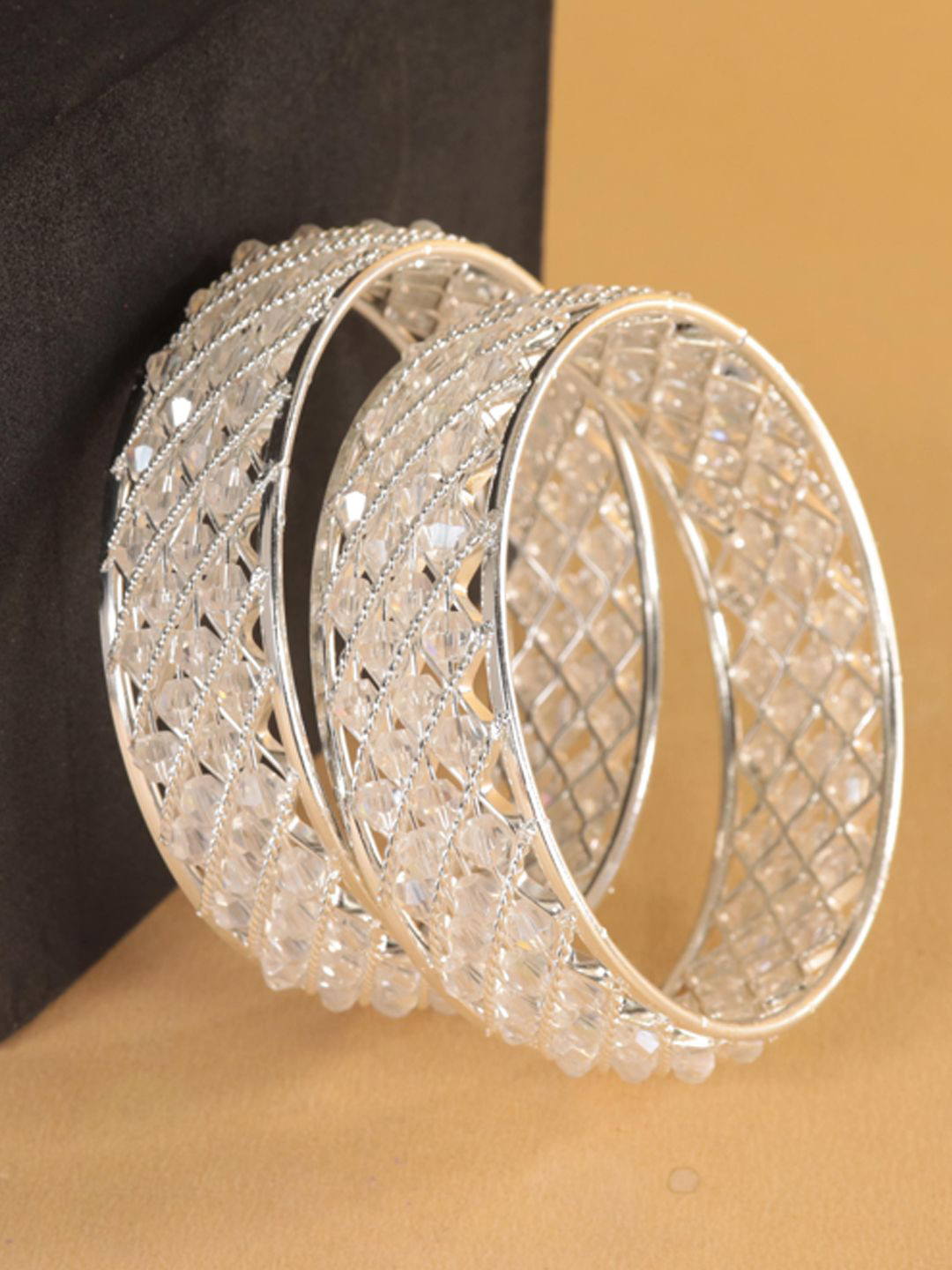 NMII Set Of 2 Metal Zircon-Studded Kada Bangles