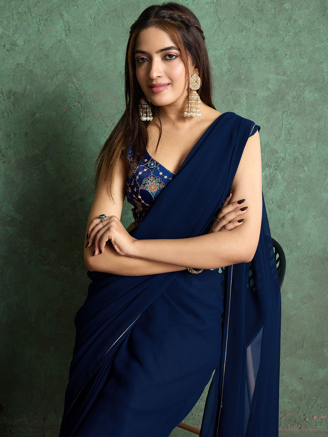 All About You Pure Georgette Saree with Heavy Embroidered Blouse Piece