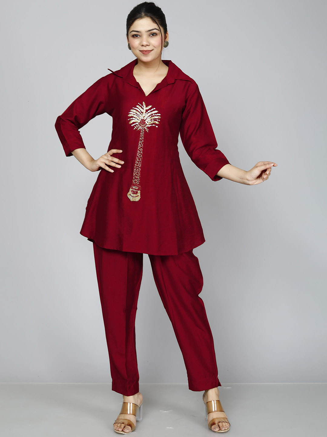 OH MI DIOS Embroidered Cotton Shirt Collar Tunic & Trousers Co-Ords