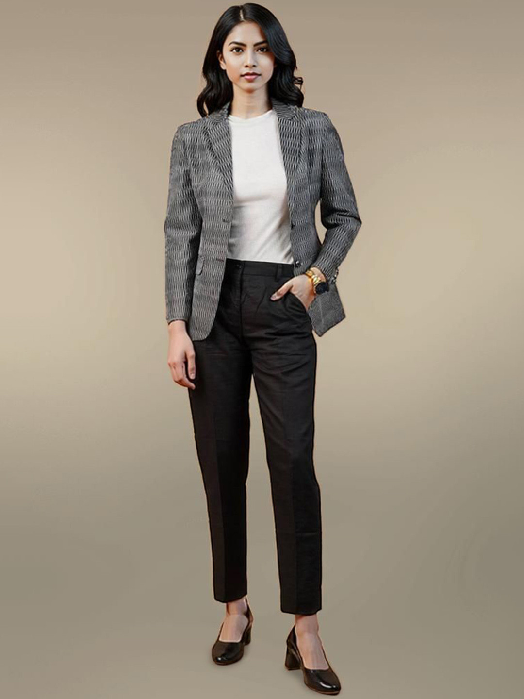 Talethread Printed Single-Breasted Casual Blazer