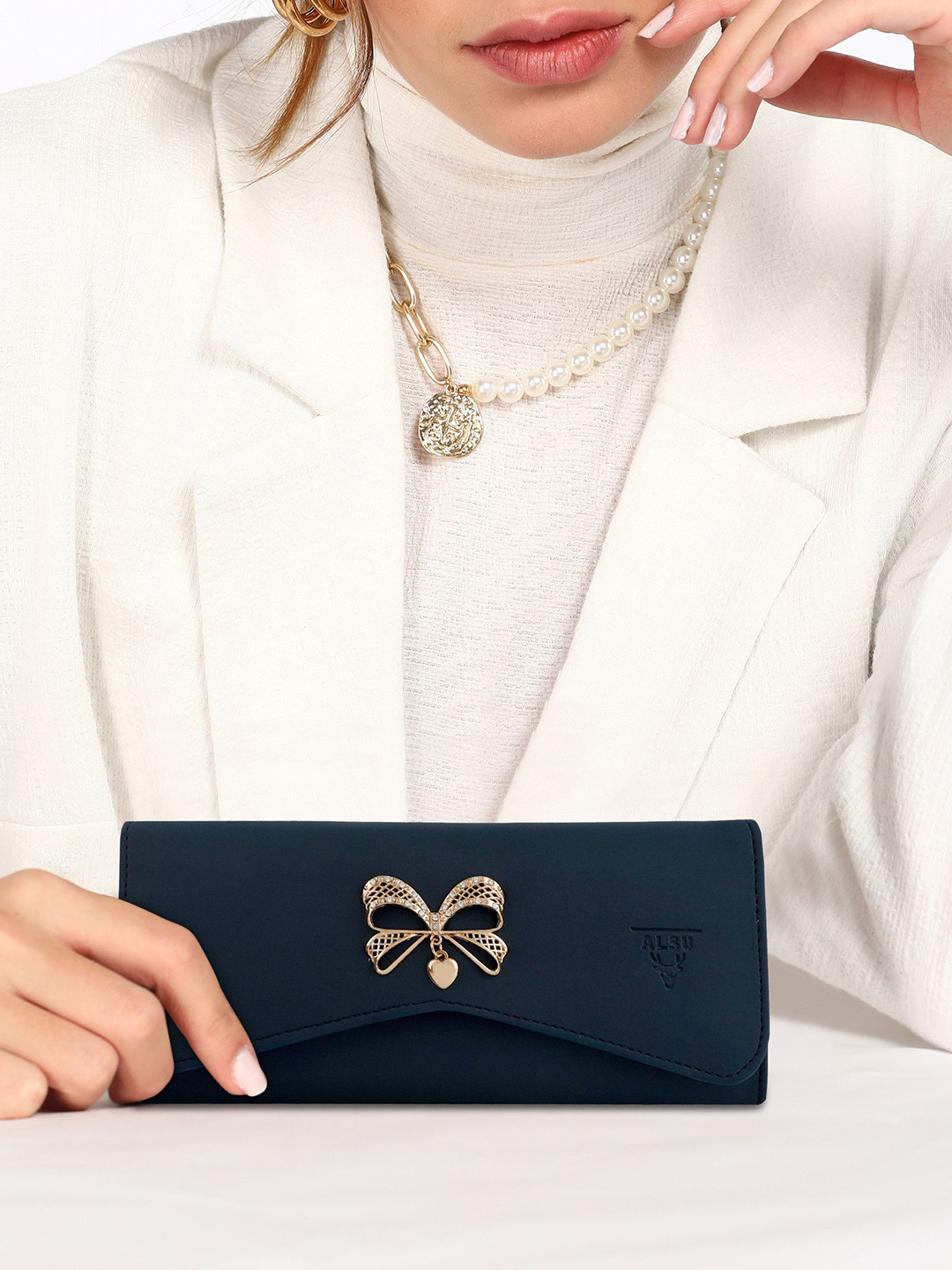 ALSU Women Embellished Bow Detail Clutch Style Envelope