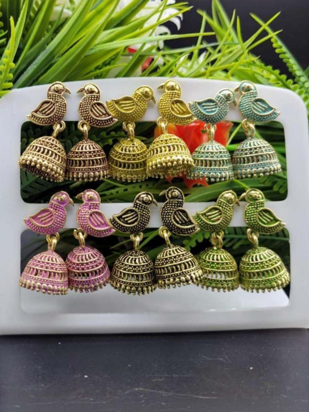 tulsi imitation Set Of 6 Artificial Beads Beaded Dome Shaped Jhumkas