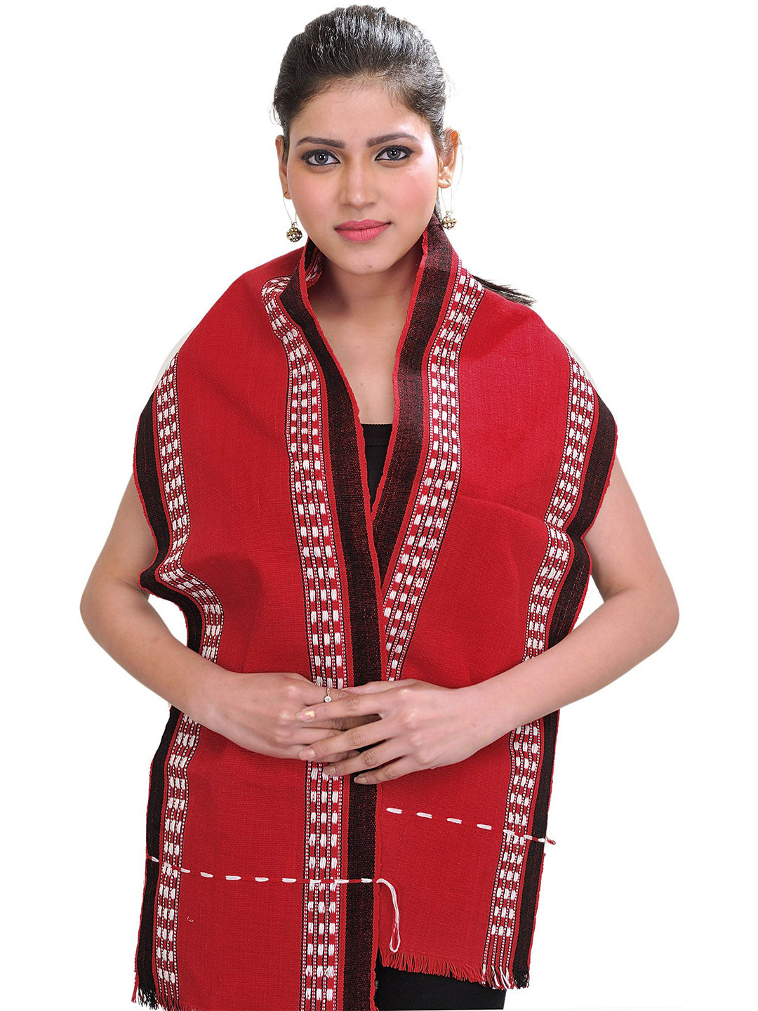 Exotic India Women Cotton Scarf with Frayed Border