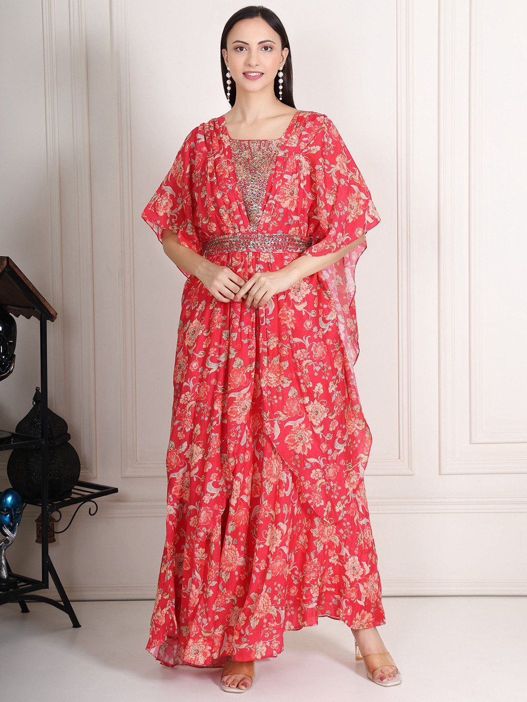 KRIDHAA FASHION BOUTIQUE Women Floral Print Batwing Sleeve Kaftan Dress