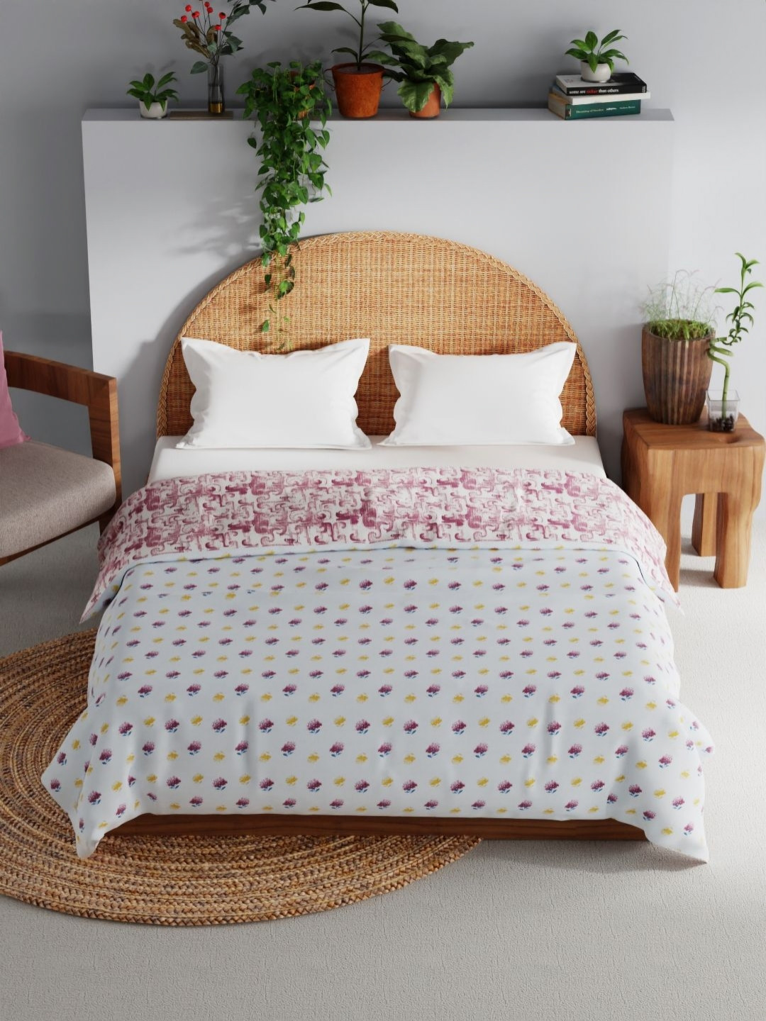 BIANCA Mezzo White & Burgundy Printed Pure Cotton AC Room 150 GSM Double Bed Dohar