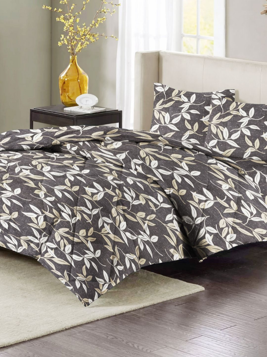 San Marino Grey & White Floral Cotton 4 Piece Double King Superfine Bedding Set