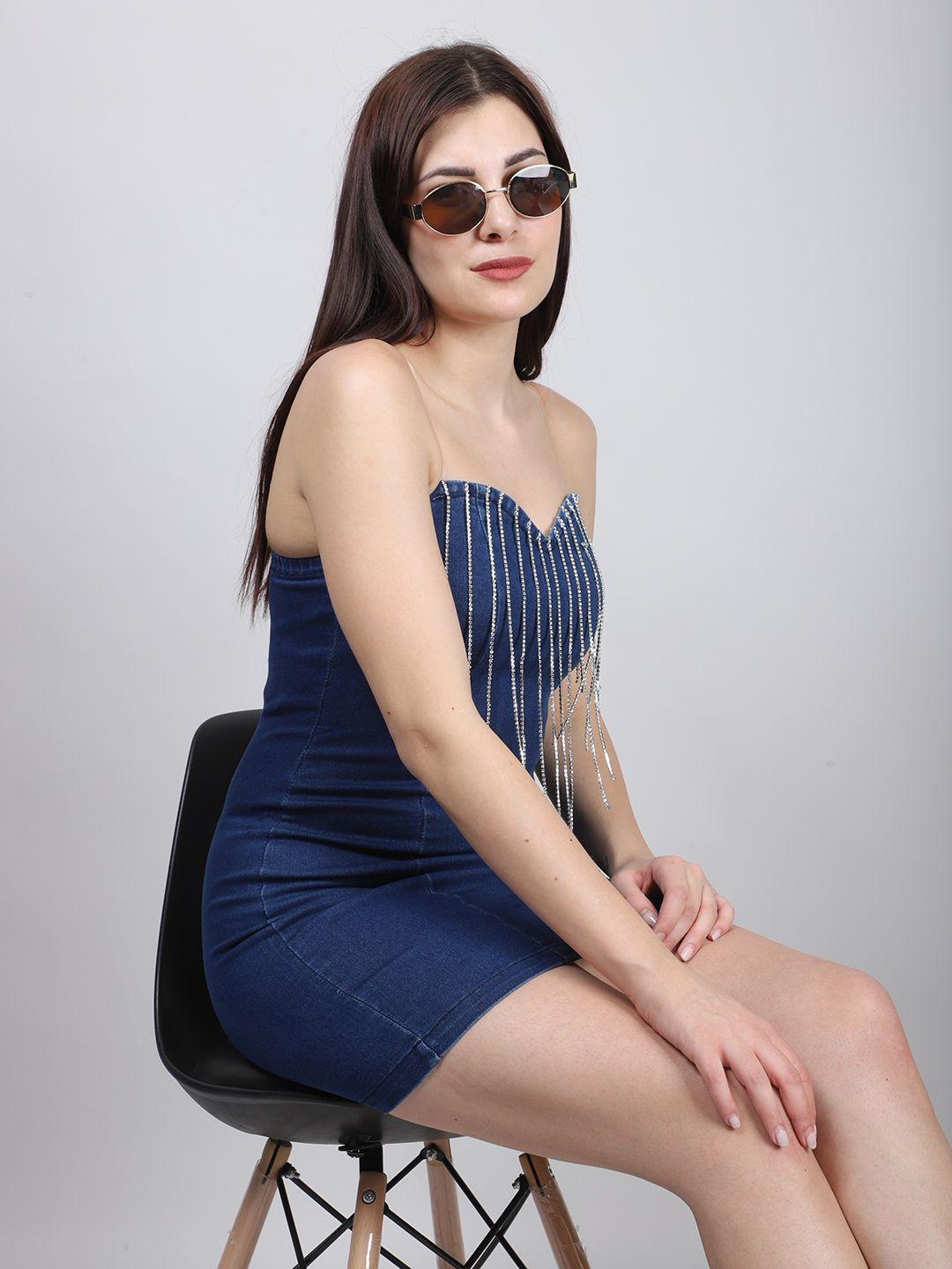 SWISHIN Women Embellished Denim Bandeau Dress