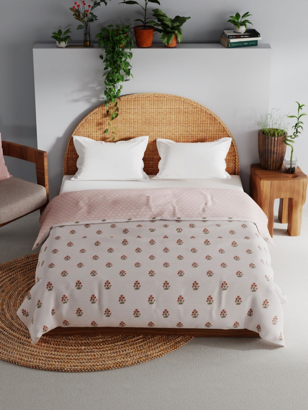 BIANCA Mezzo Peach & Green Printed Pure Cotton AC Room 150 GSM Double Bed Dohar
