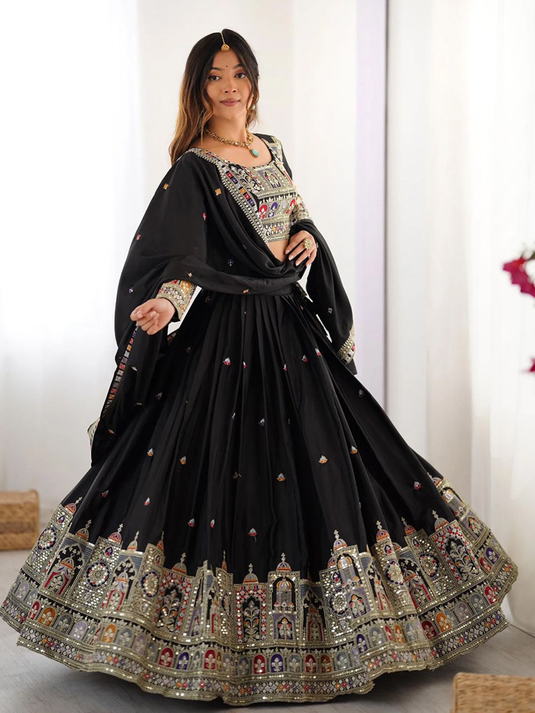 Jogmaya Fashion Embroidered Semi-Stitched Lehenga & Unstitched Blouse With Dupatta