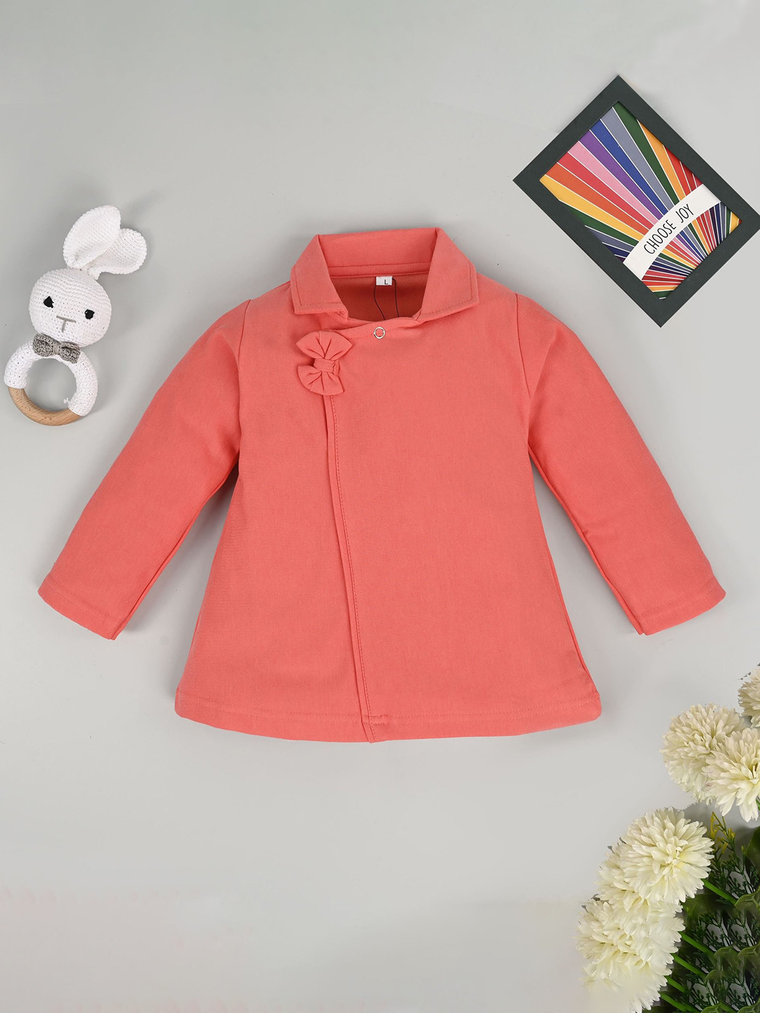 Hijo Kids Wear Girls Solid Bow Long Sleeve A-Line Dress