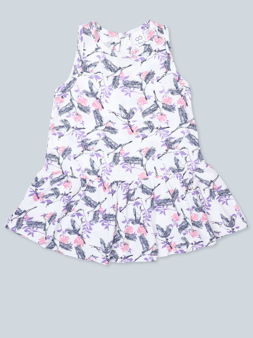 Baby Co Organics Girls Toucans Floral Print Flared Sleeve Cotton A-Line Dress