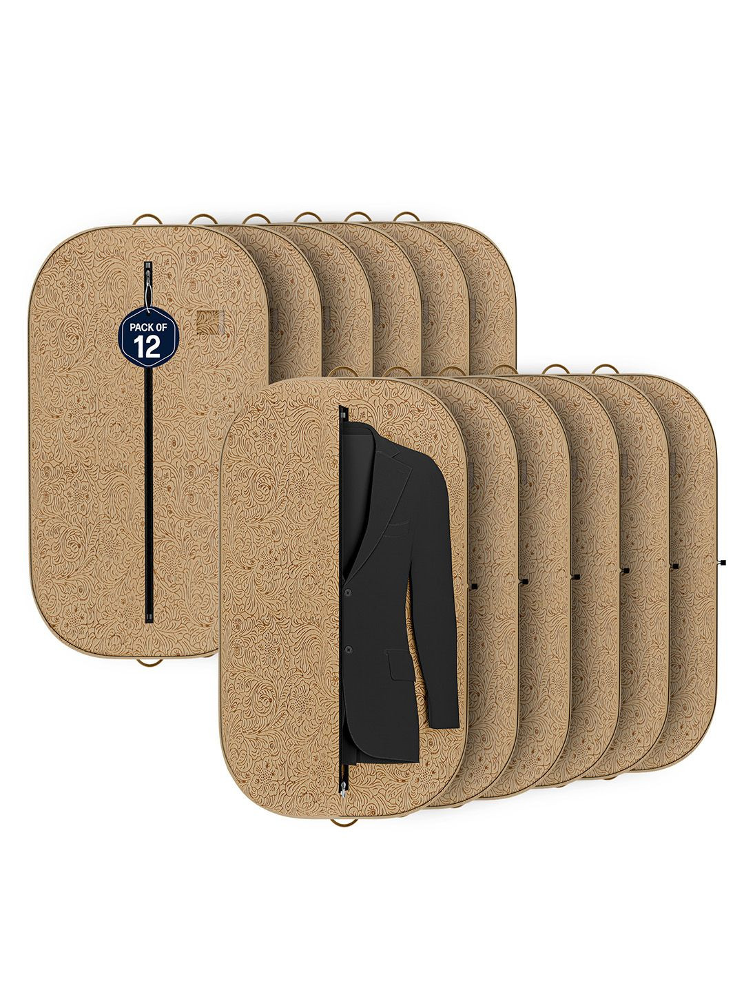 Kuber Industries Beige & Brown 12 Pieces Printed Non-Woven Suit Organisers With Zip