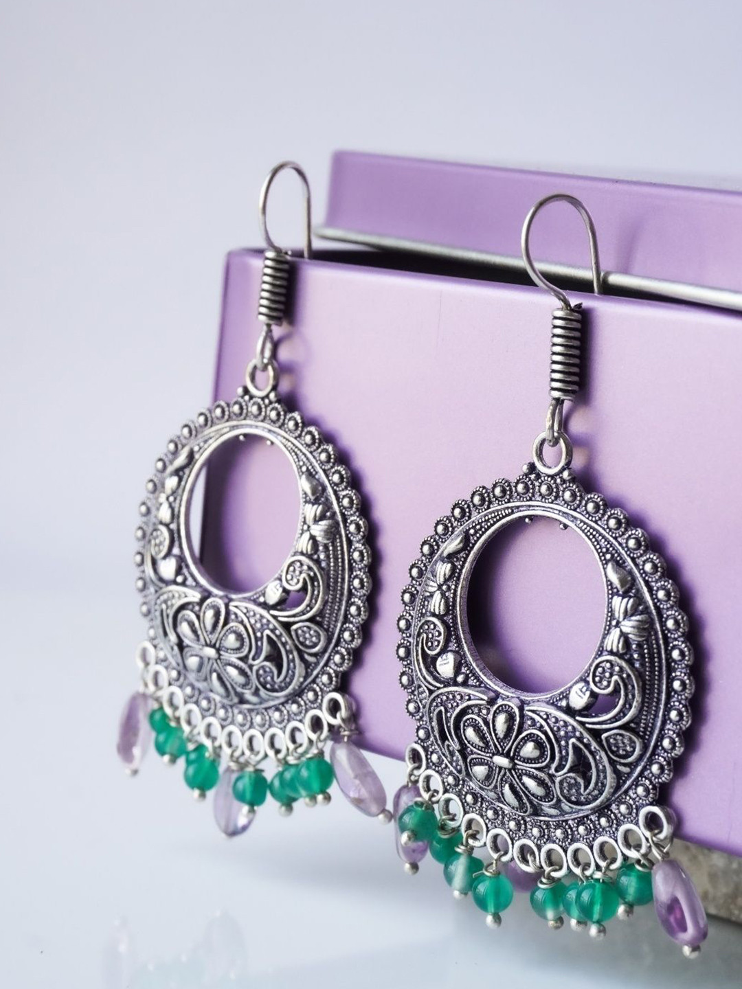 Shrim jewels Artificial Beads Beaded Oxidised Contemporary Drop Earrings
