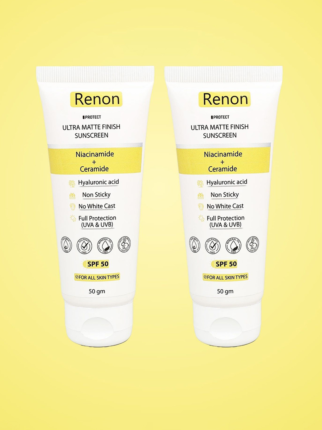 Renon Set Of 2 Ultra Matte Finish Sunscreen SPF50 PA+++ - 50 g Each