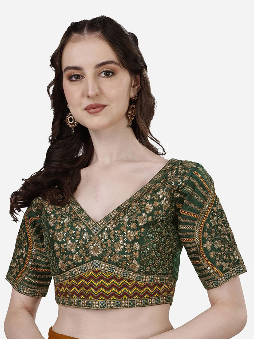 HERE&NOW Embroidered V-Neck Saree Blouse