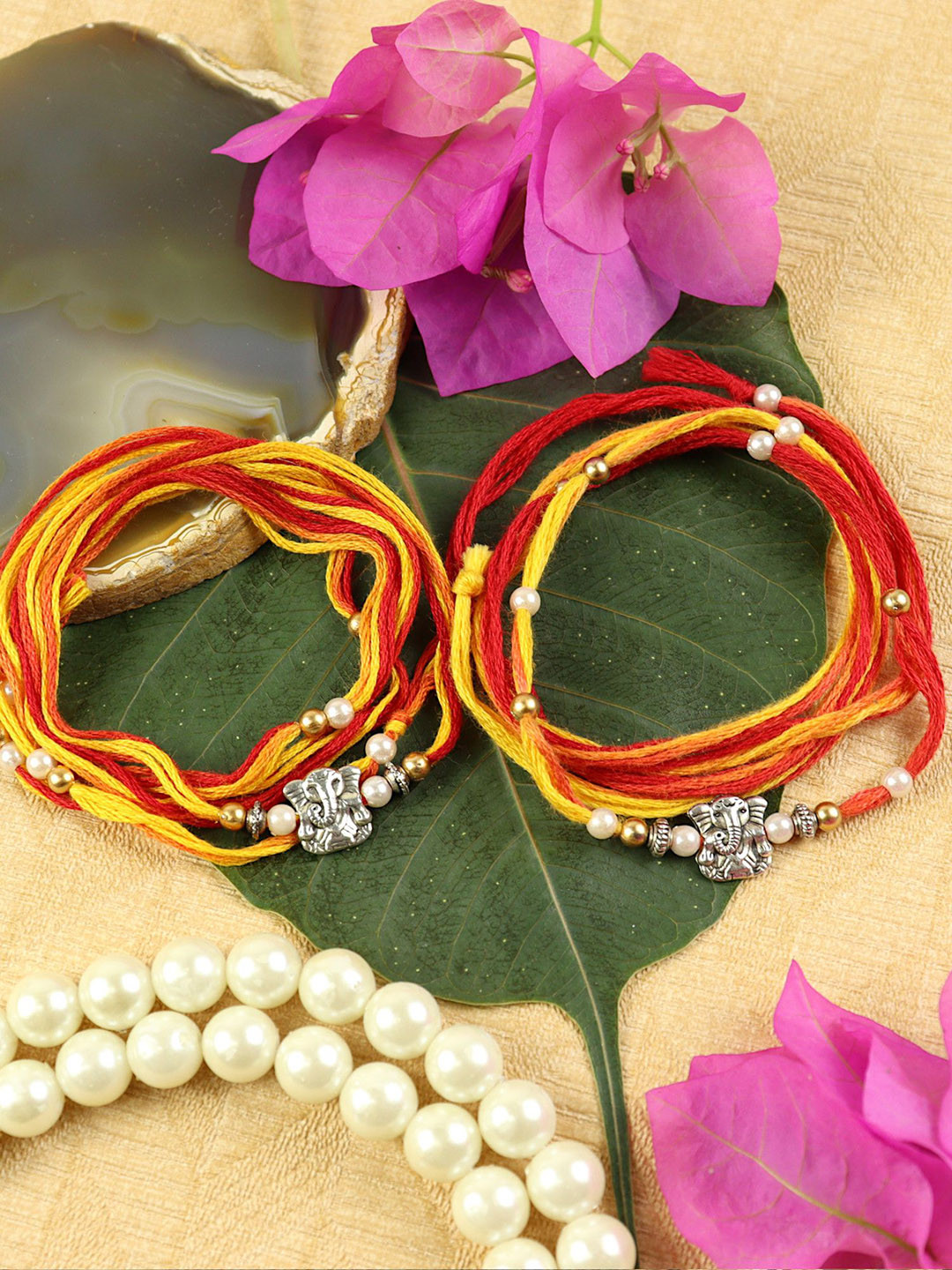 Asthetika Set of 2 Artificial Beaded Traditional Thread Rakhi