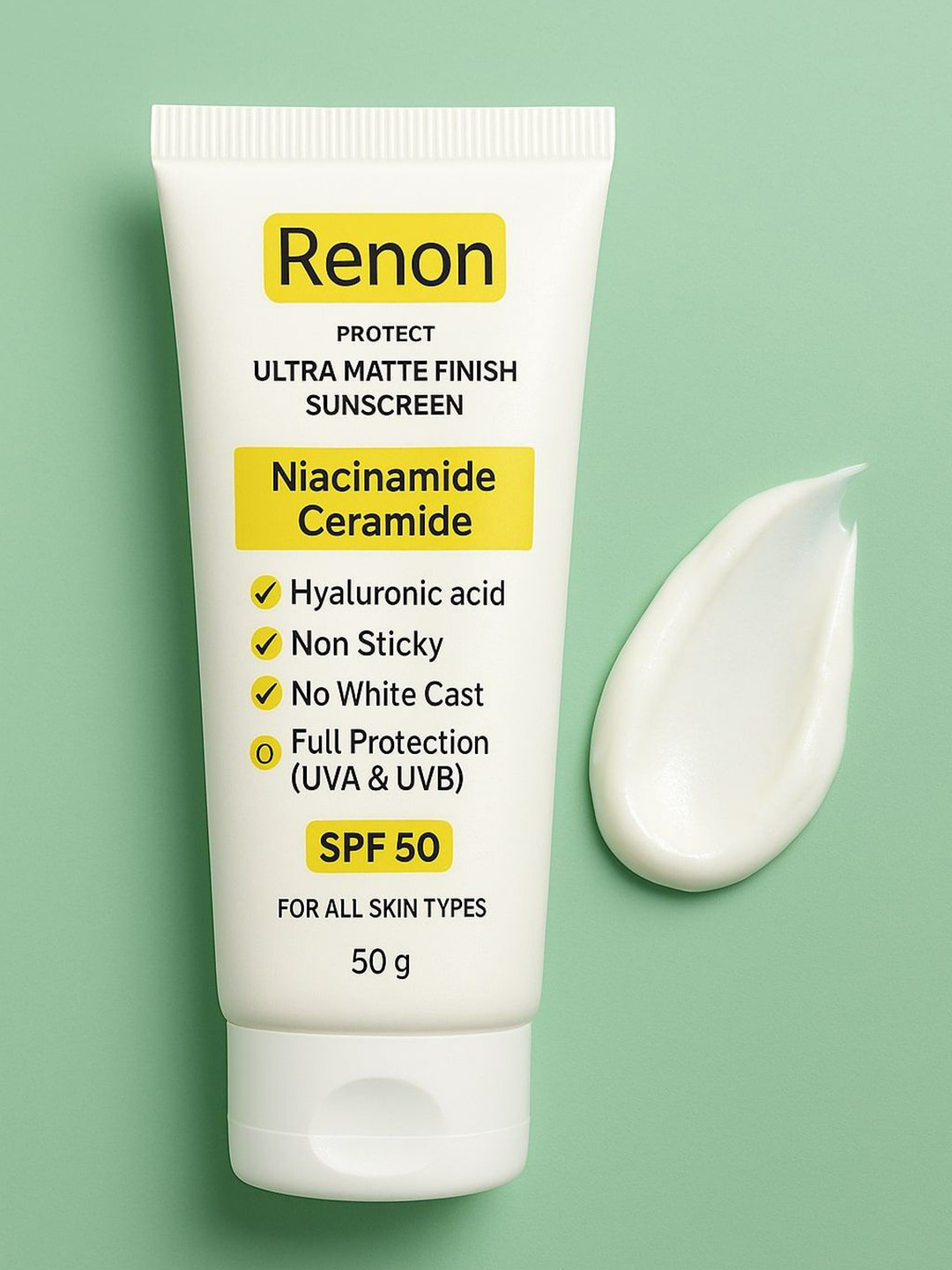 Renon Ultra Matte Finish Sunscreen SPF 50 PA+++ With Niacinamide - 50 g