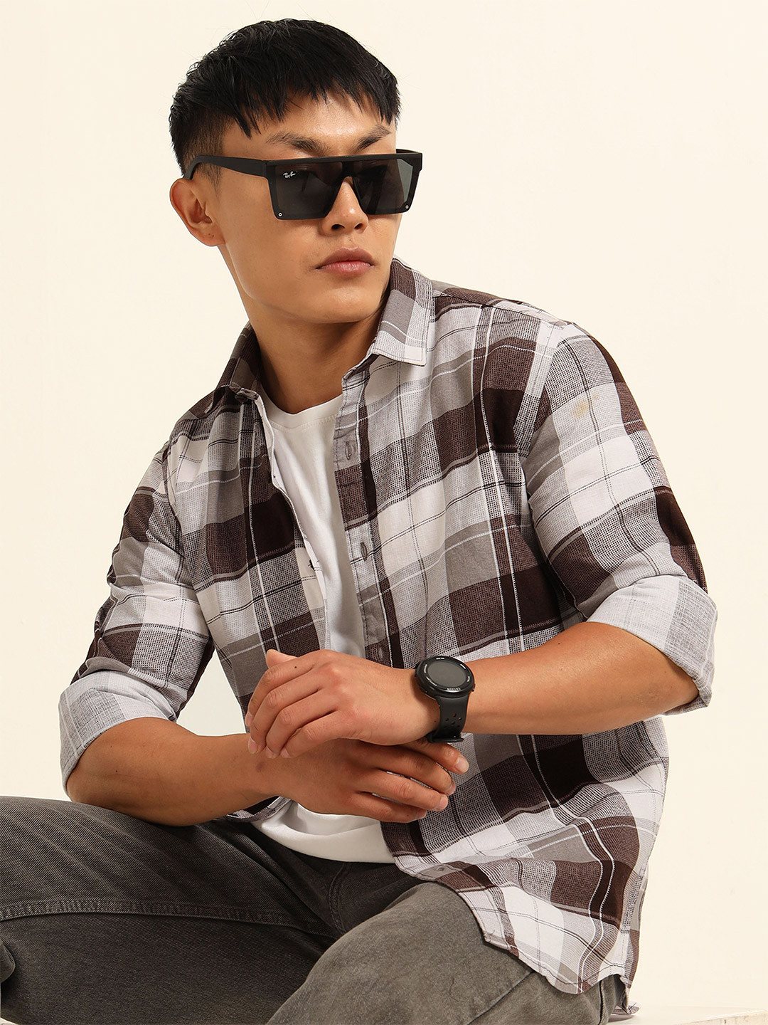 Bushirt Men Checked Classic Pure Cotton Casual Shirt