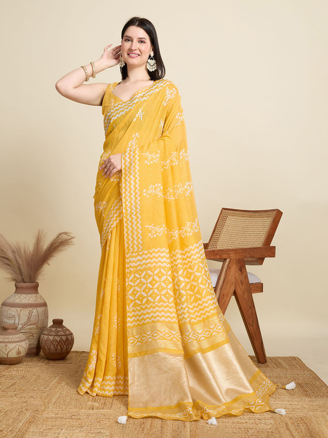 Panzora Ethnic Motifs Printed Sequence Sarees with Matching Blouse Piece