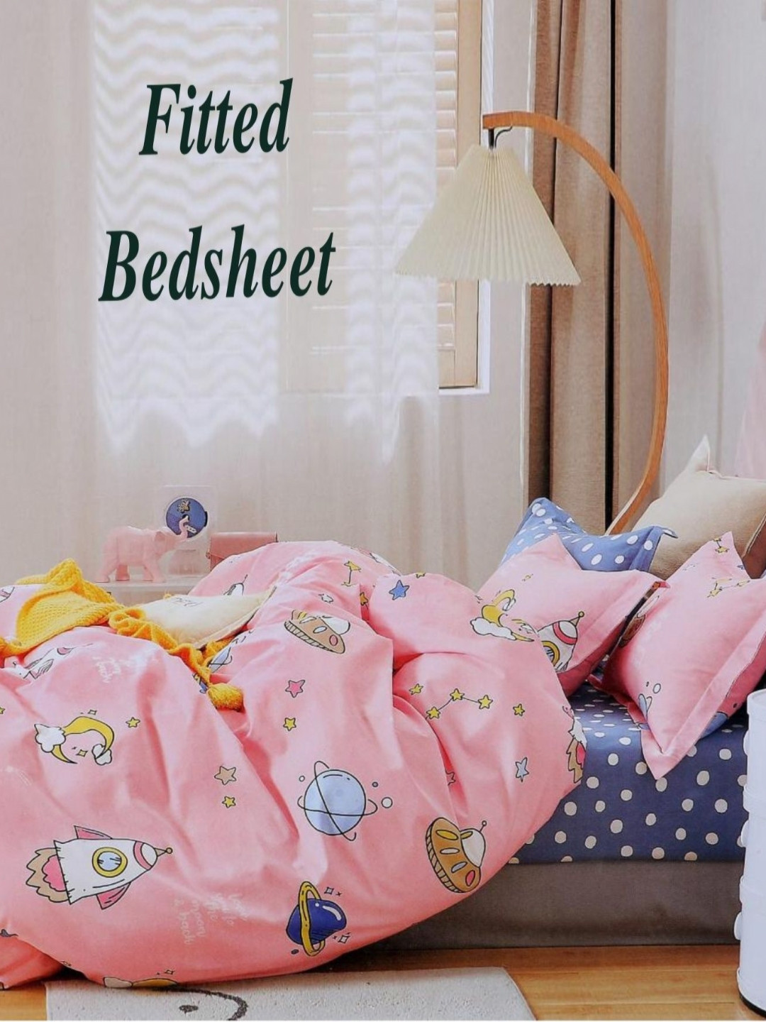 Aura Pink & Blue Printed 350 TC King Fitted Bedsheet Set- 2.50 m X 2.15 m