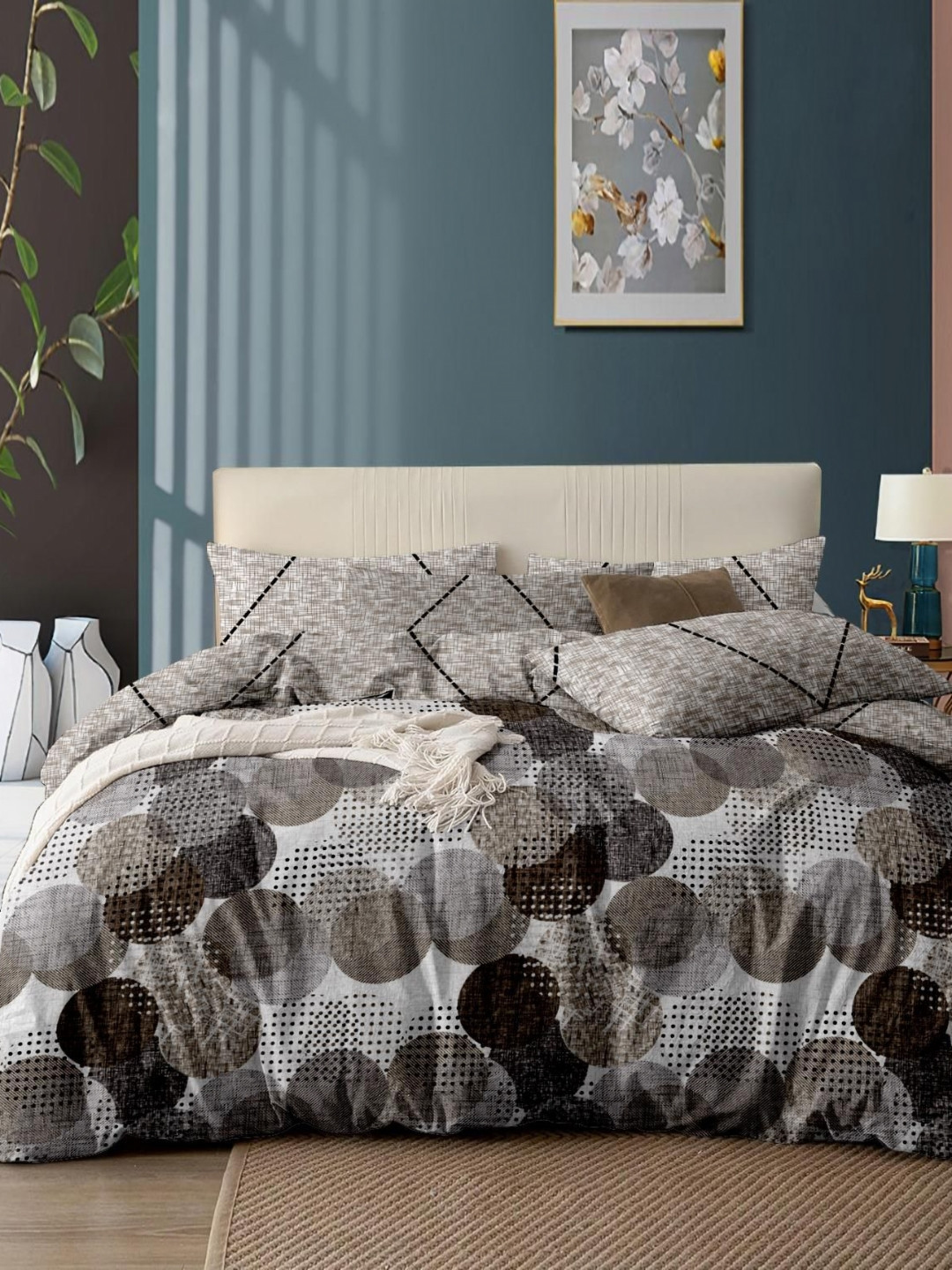 Aura Grey Geometric 350 TC King Bedsheet Set 2.55m x 2.25m