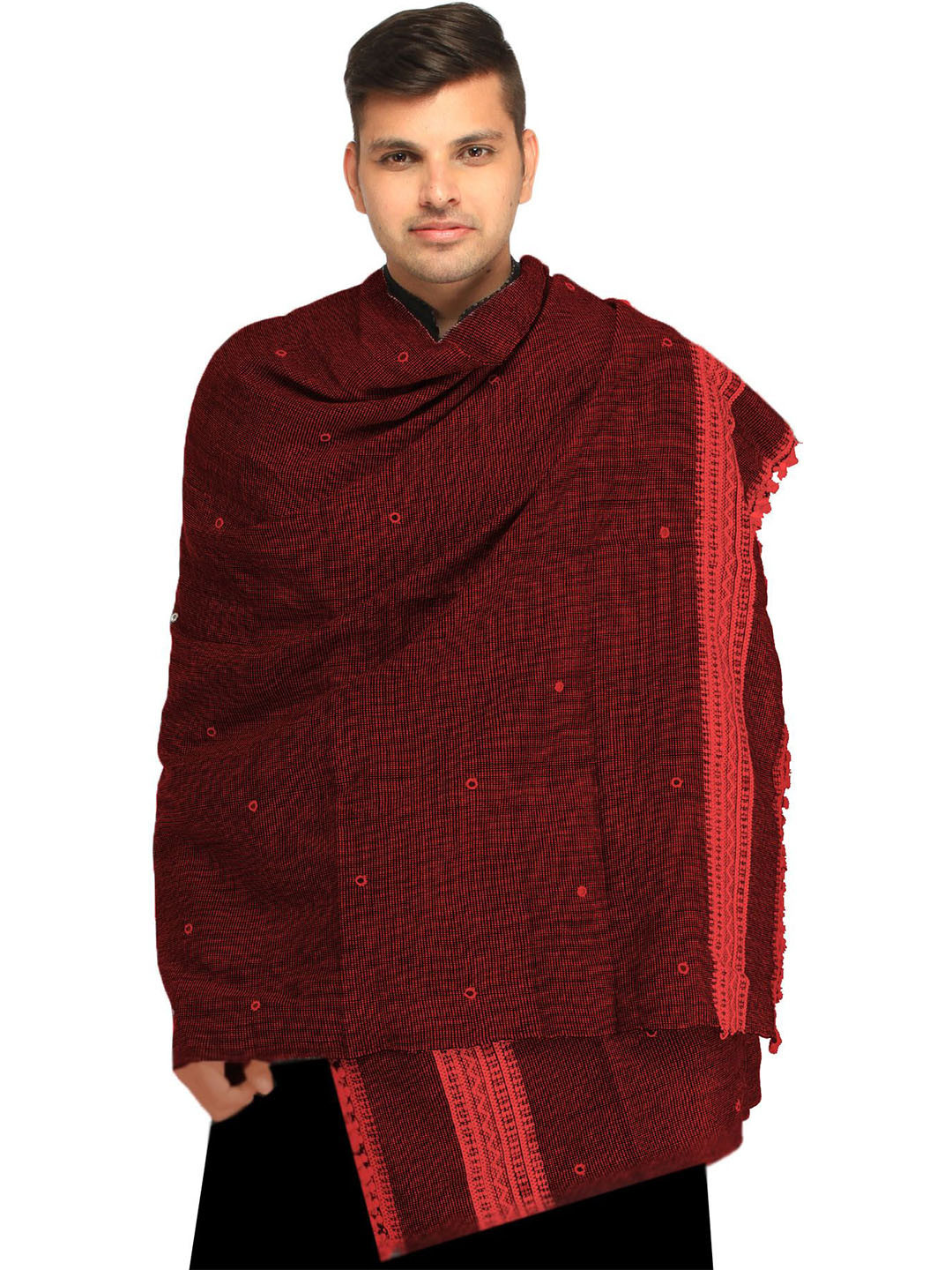 Exotic India Geometric Kutch Embroidered Mirror Work Pure Wool Shawl