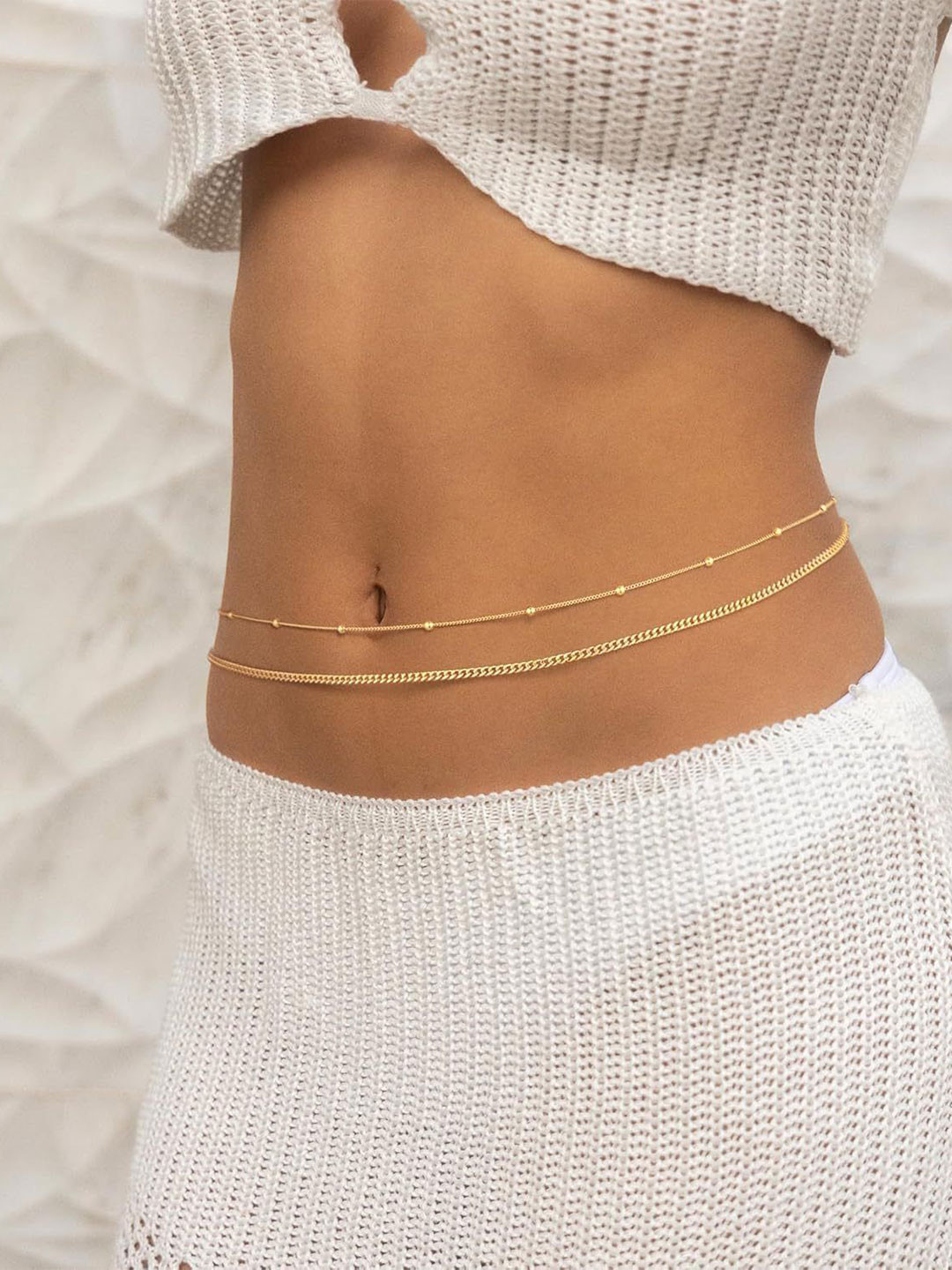 Fabme Set Of 2 Gold-Plated Textured Waist Chain