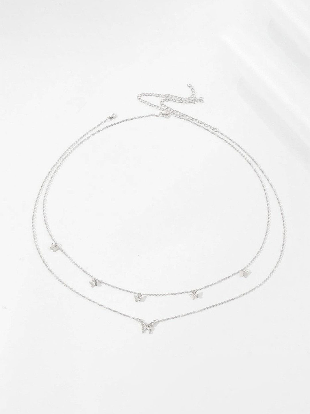 Fabme Set Of 2 Silver-Plated Butterfly Two Layered Waist Chains