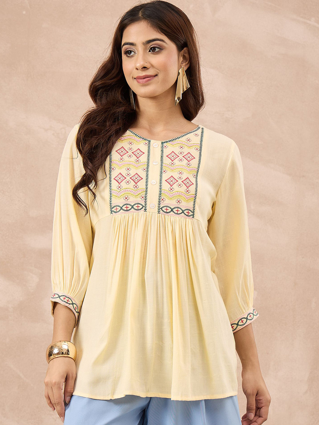 Routes by All About You Women Ethnic Embroidered Bohemian Round Neck Tunics