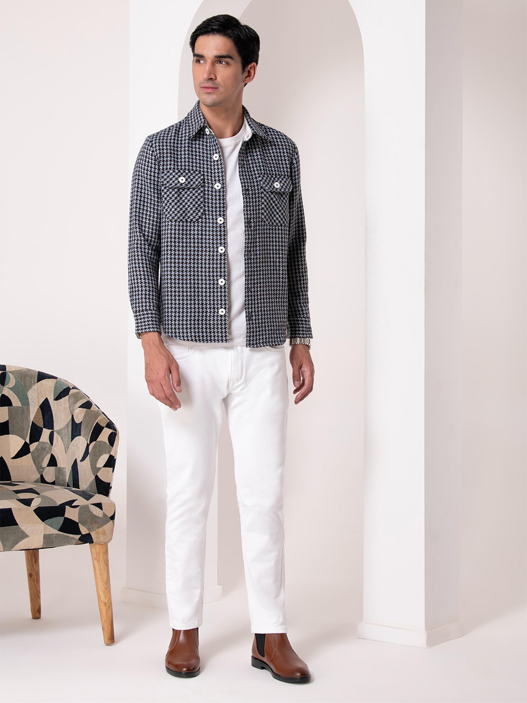 HOUSE OF S Micro Ditsy Printed Spread Collar Oversized Casual Shirt