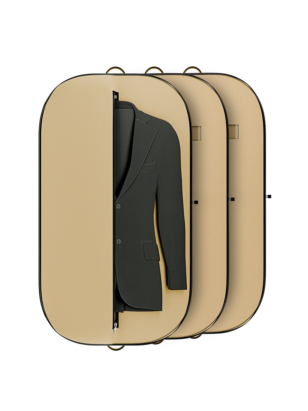 Kuber Industries Brown & Black 3 Pieces Blazer Cover Bags with Zip