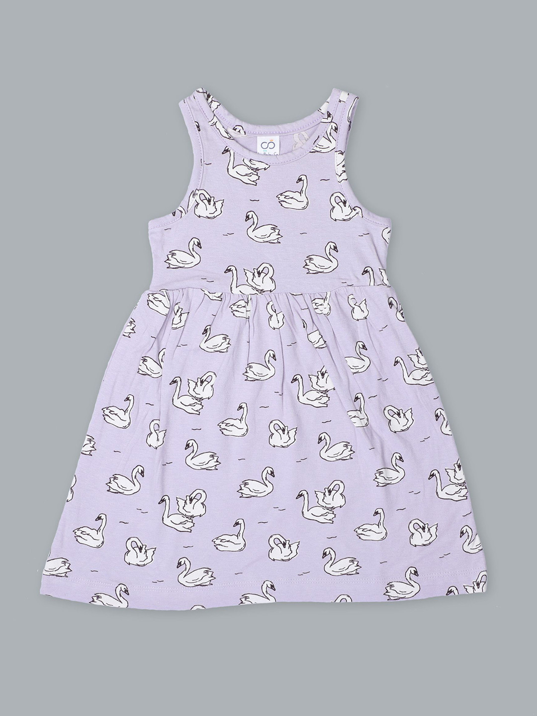 Baby Co Organics Girls Swan Jerse Cotton Printed Dress