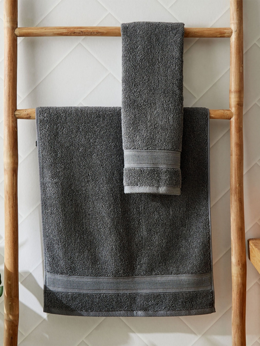 Home Centre 2Pcs Grey Cotton 500 GSM Hand Towels