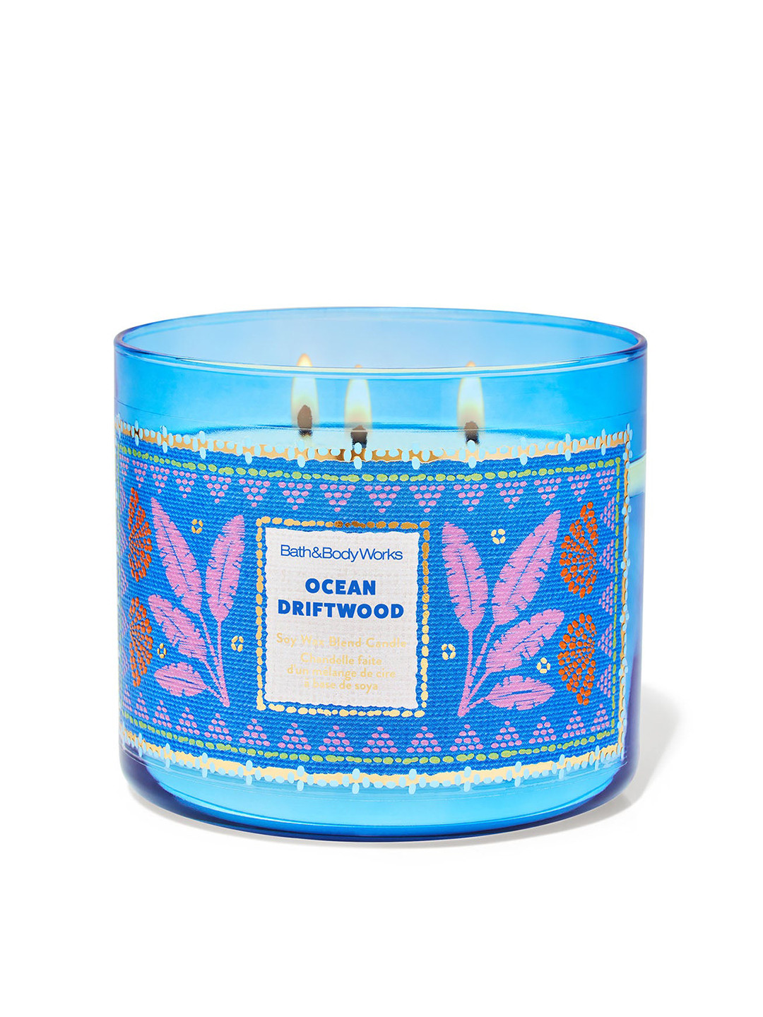 Bath & Body Works Ocean Driftwood Scented 3 Wick Leaf Geometric Regular Jar Candles
