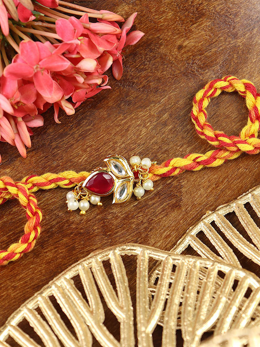 Asthetika Artificial Stones Studded And Beaded Traditional Thread Rakhi