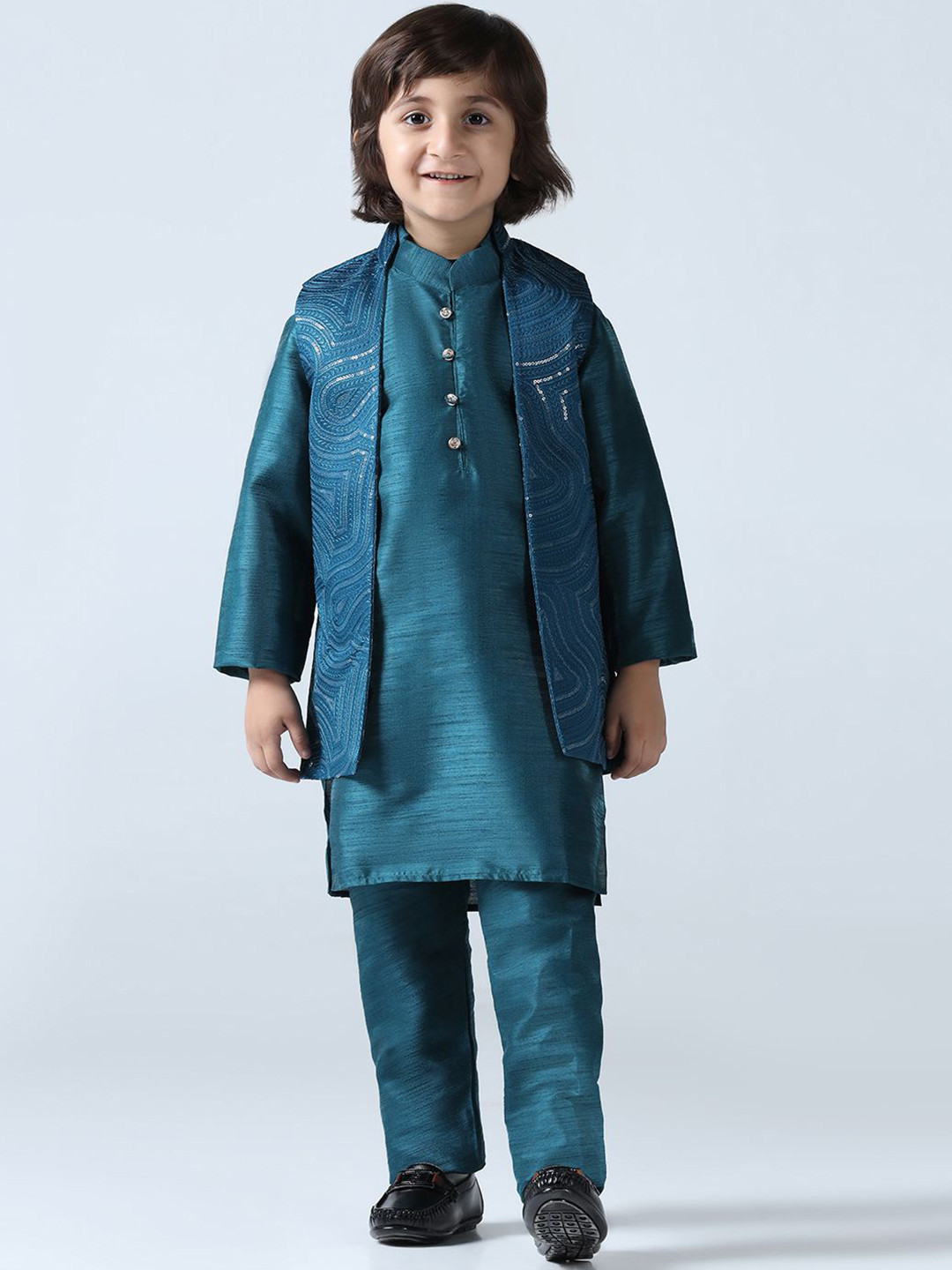 TAHVO Boy Embroidered Dupion Silk Kurta Set with Jacket