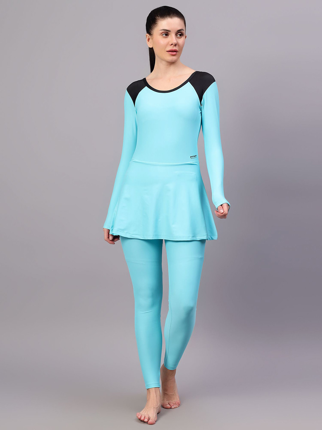 VIVA SWIMMING Colourblocked Round Neck Swimming Dress