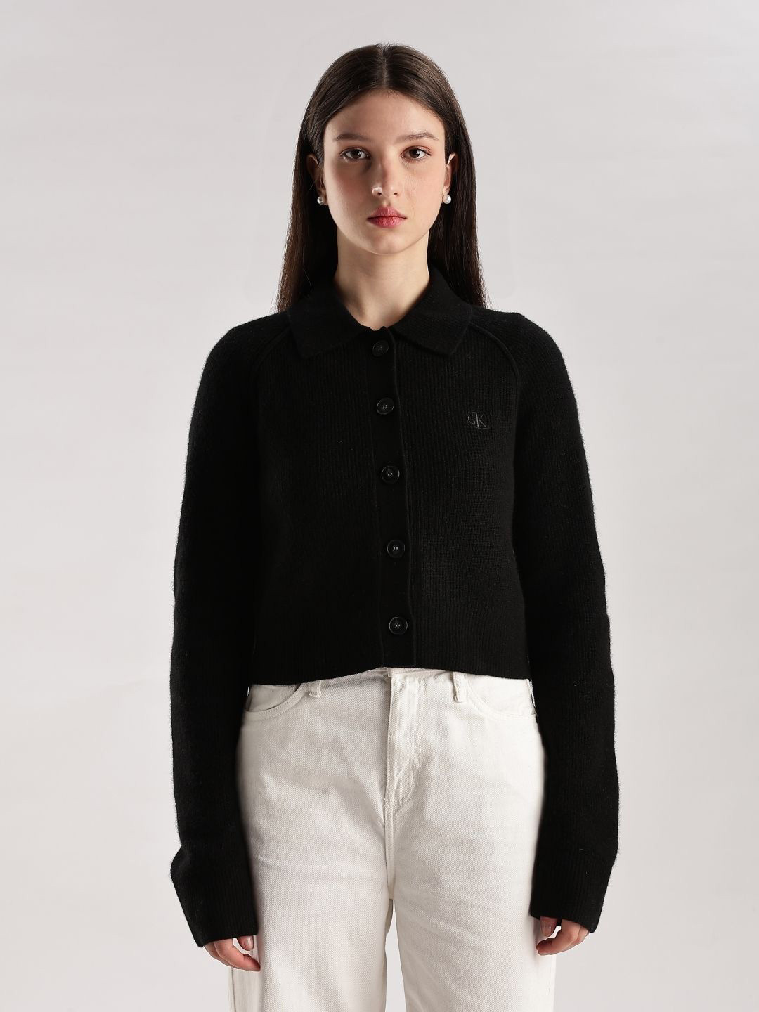Calvin Klein Jeans Women Shirt Collar Front-Open Sweater