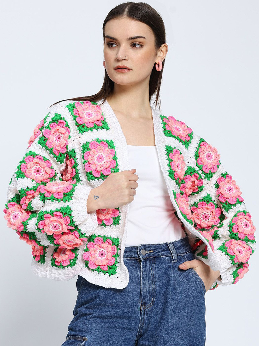 Sugercandy Faretta Flower Women Woollen Handmade Cardigan