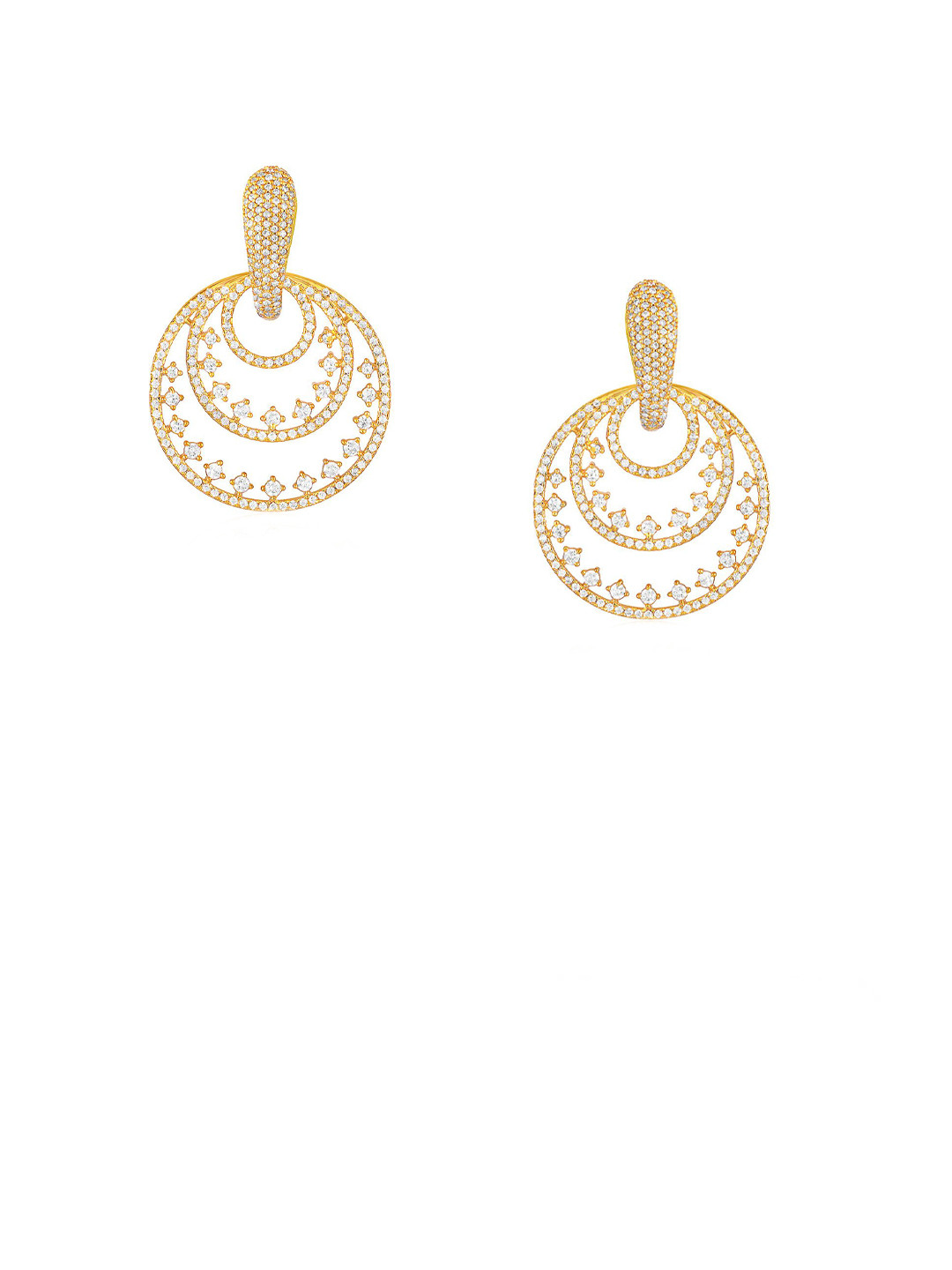 Peora Gold Plated Cubic Zirconia Studded Circular Shapedd Drop Earrings